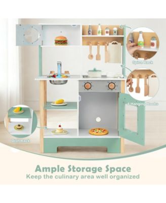 Play Kitchen Wooden Toy Playset with Chalkboard, Birthday Gift for Kids