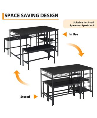 Dining Table Set for 4, Dining Room Table Set with Wine Rack & Storage Shelves
