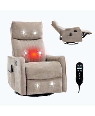 Recliner Chair with Heat Massage Manual Rocker and Swivel