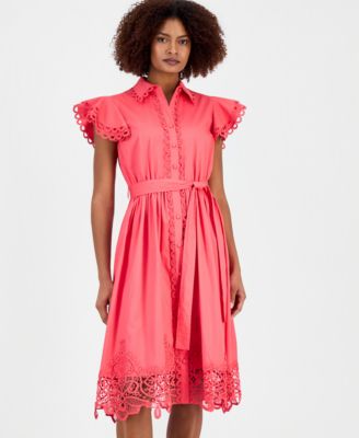 Women's Lace-Trim Flutter-Sleeve Shirtdress