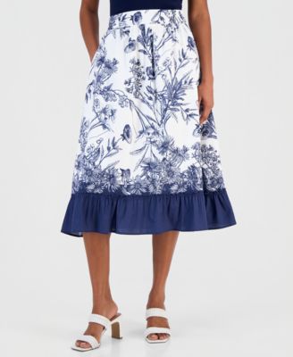Women's Printed Ruffled-Hem Pull-On Skirt