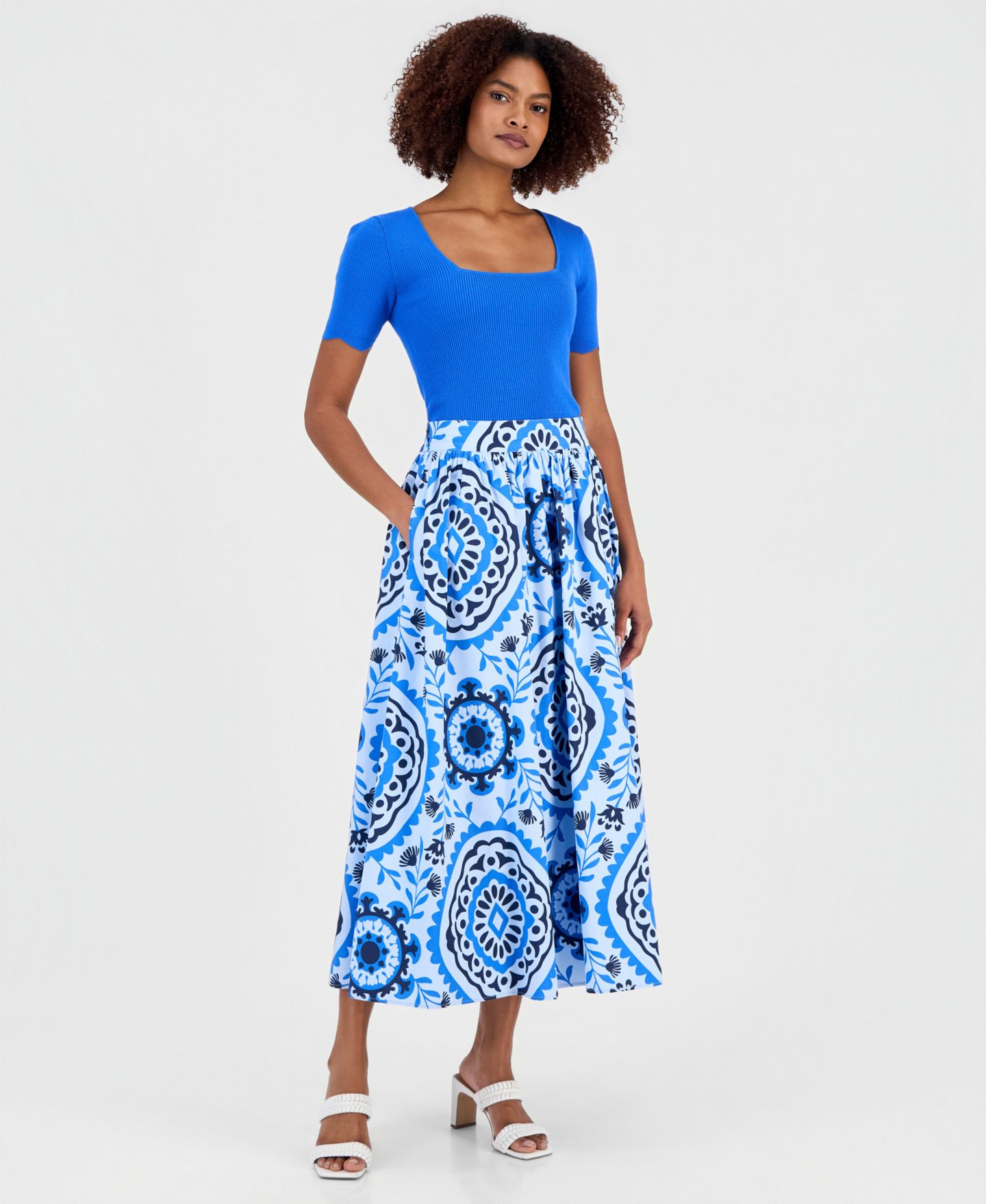 Женская юбка T Tahari Printed Pull-On Midi, цвет: Океанский с принтом — фото 1