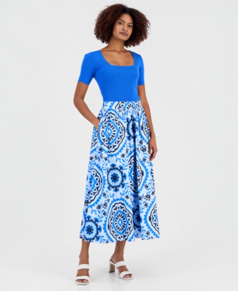 Женская юбка T Tahari Printed Pull-On Midi, цвет: Океанский с принтом