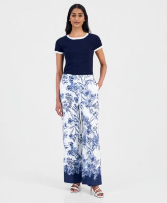 Women's Printed Wide-Leg Pull-On Pants
