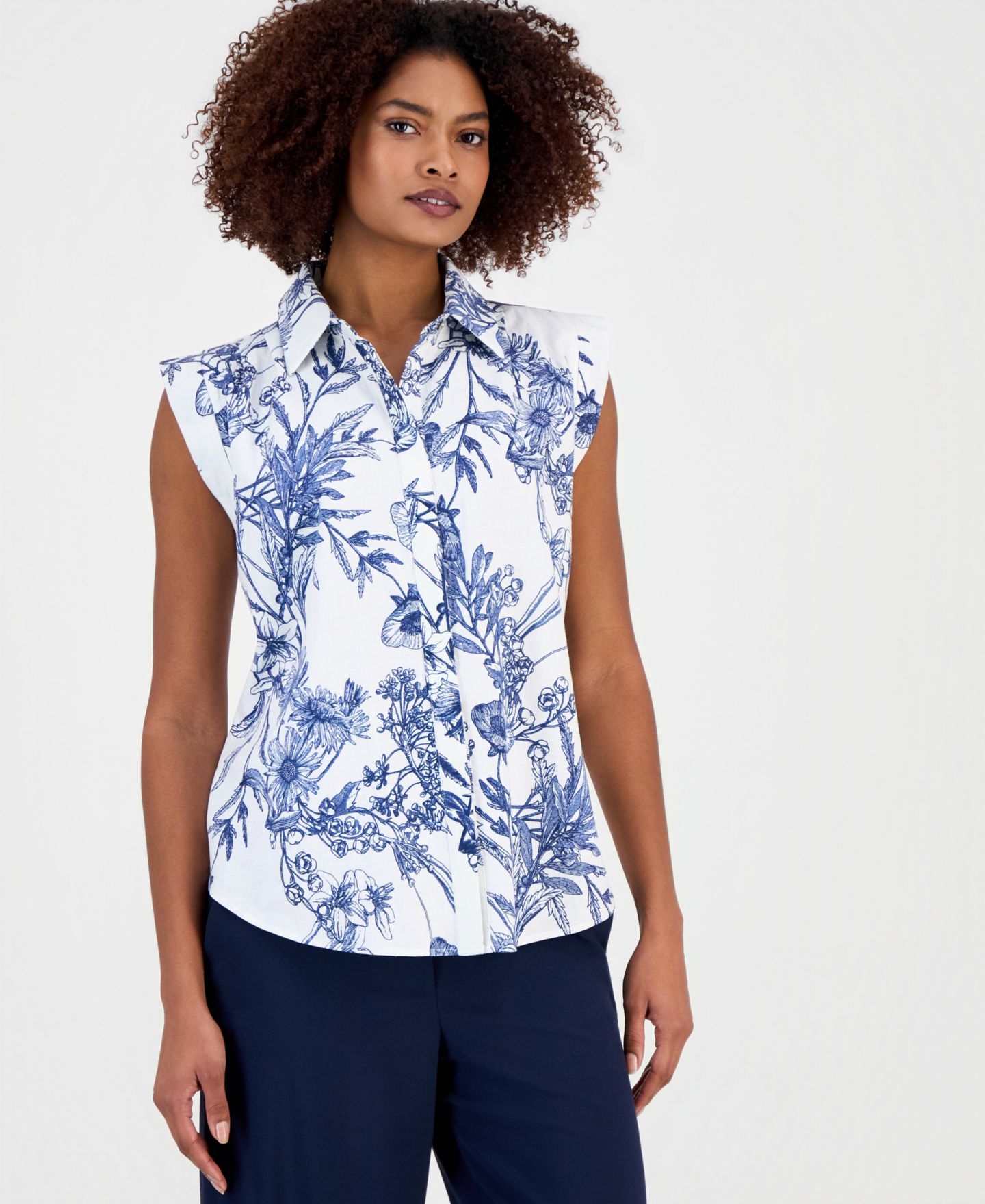 Женская блузка T Tahari Extended-Shoulder Sleeveless, цвет: Тёмно-синий — фото 1