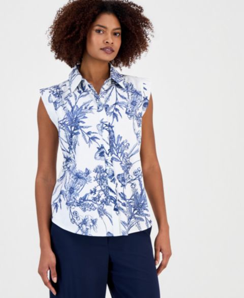 Женская блузка T Tahari Extended-Shoulder Sleeveless, цвет: Тёмно-синий
