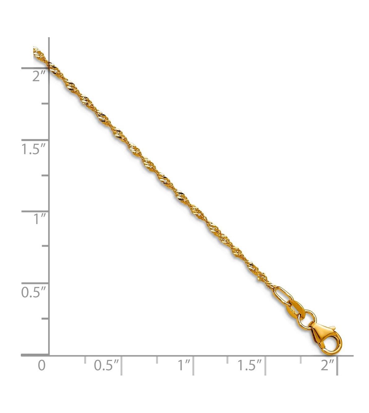 Curata Jewelry Solid 18k Gold Italian 1.35mm Sparkle-Cut Singapore Chain Necklace 16