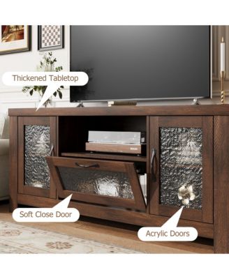 TV Stand for 55+ Inch TV, Entertainment Center with Acrylic Door Storage Cabinet & Adjustable Shelve