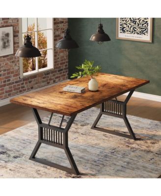 Dining Table 4-6 Person 70.8 Inch, Farmhouse Kitchen Table with Heavy Duty Metal Legs