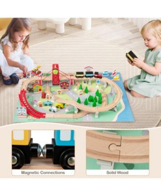 Wooden Train Table Activity Play Table with 2 Reversible Tabletops