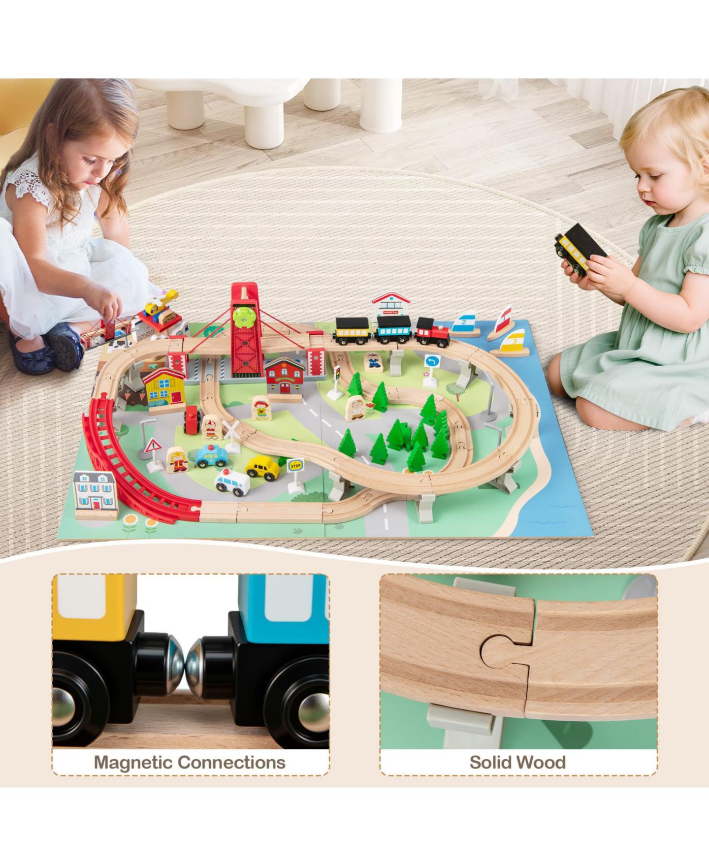 Детская игрушка Mecale Reversible-Tabletop Magnetic-Train Activity Table with Working Crane, цвет: Коричневый — фото 8