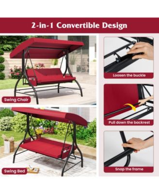 3-Piece Patio Swing with Canopy, Removable Cushions & Side Pockets