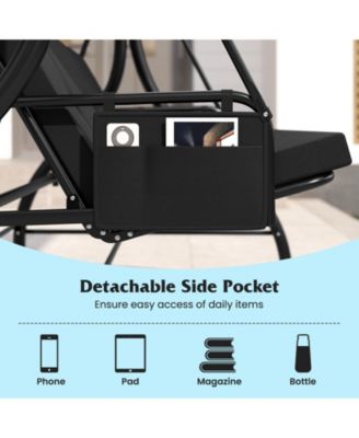 3-Piece Patio Swing with Canopy, Removable Cushions & Side Pockets