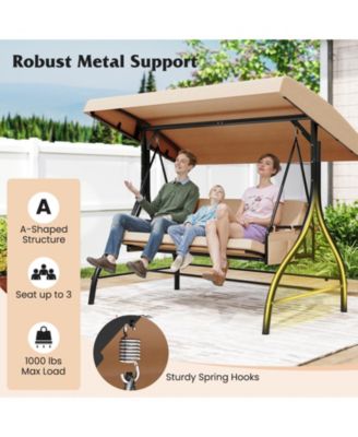 3-Piece Patio Swing with Canopy, Removable Cushions & Side Pockets