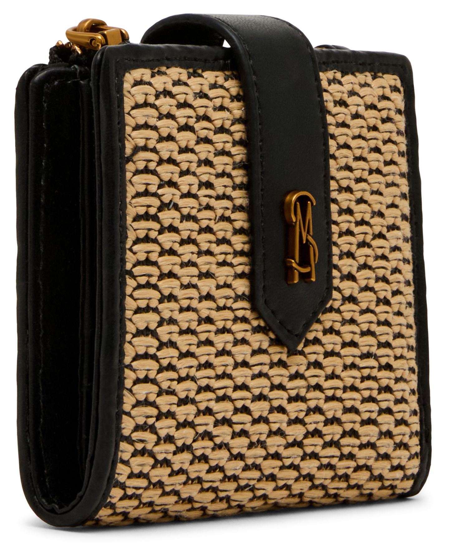 Женский кошелёк Steve Madden Jem Raffia Bifold Mini Card Case Wallet, цвет: Чёрный натуральный — фото 3