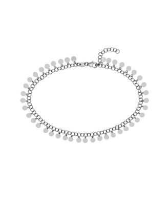 925 Sterling Silver 10 Inch Rhodium Plated Round Link With Hanging Circles Adjustable Anklet Anklet