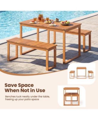 Outdoor 3-Piece Dining Set with Acacia Wood Table and 2 Benches