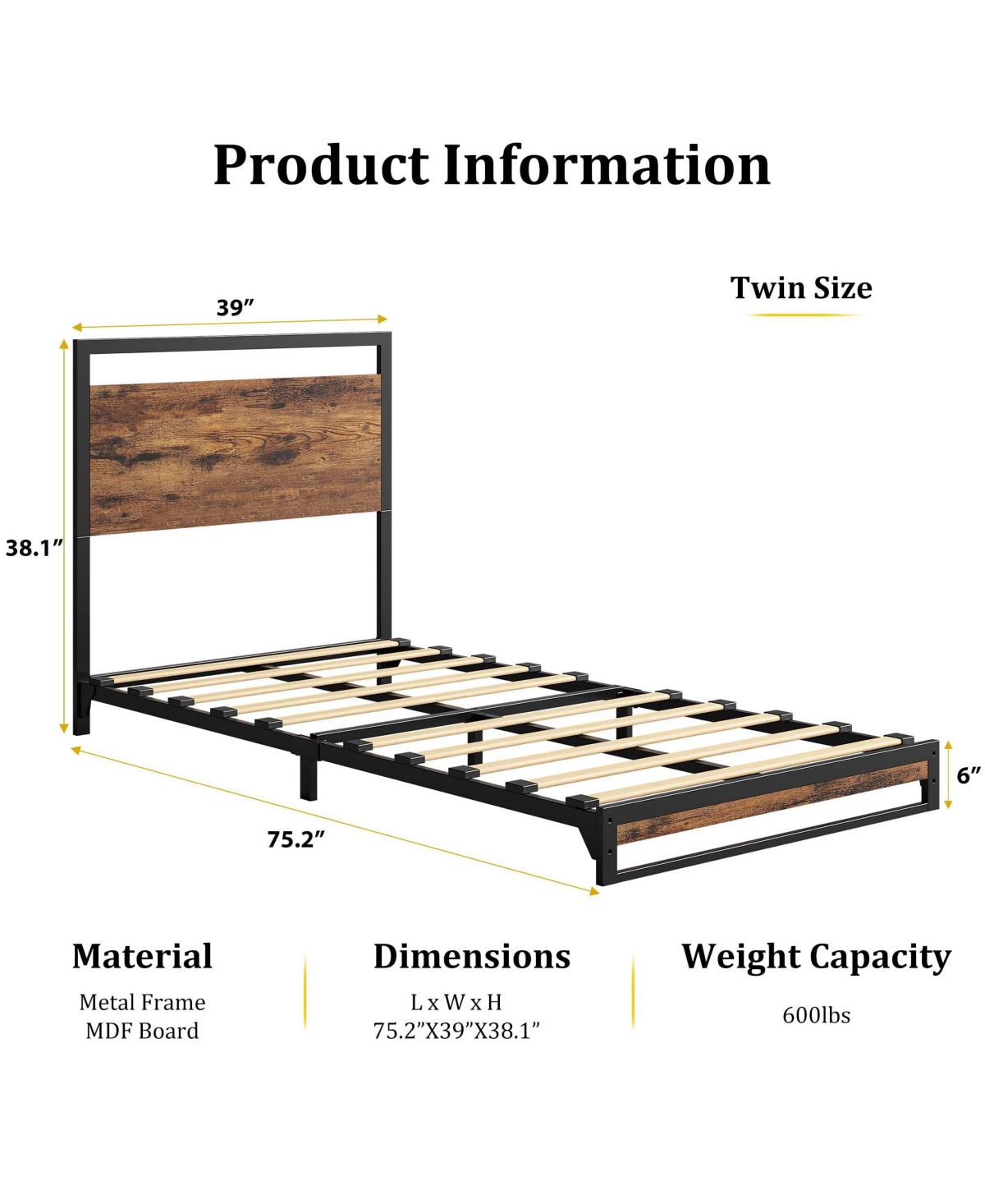 gaomon Bed Frame with Wood Headboard and Footboard, with Under Bed Storage
