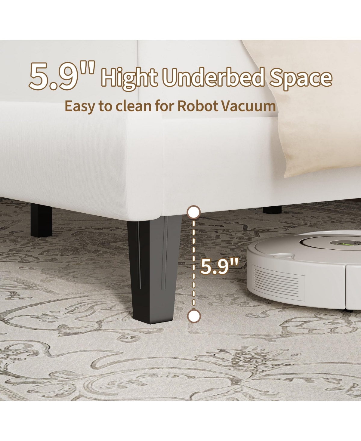 gaomon Bed Frame and Velvet Upholstered Headboard with Adjustable Vertical Channel Tufted Headboard