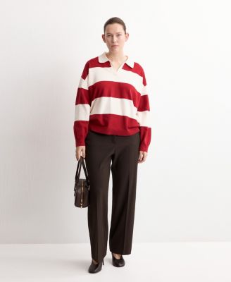Women's Striped Polo-Neck Sweater