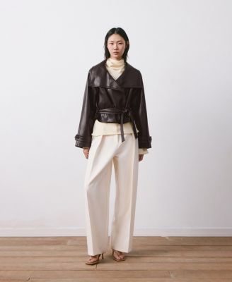 Women's Maxi Lapels Faux-Leather Jacket