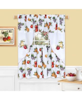 Embroidered Fruit Medley 3 Piece Cafe Rod Pocket Kitchen Curtain And Valance Set