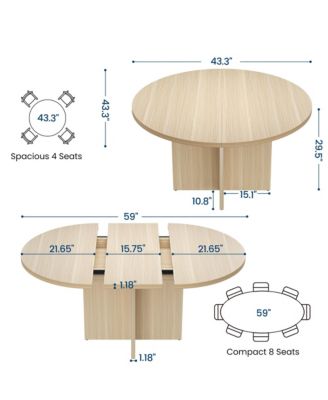  Extendable Round Dining Table for 4-8,Kitchen Oval Dining Table with Removable Leaves