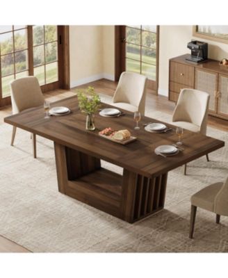 63-Inch Dining Table for 4-6, Farmhouse Rectangular Kitchen Dinner Table, Wood Dining Room Furniture