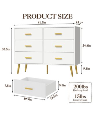 Dresser for Bedroom, Modern Wood Dresser with 6 Wide Drawers, Handles Storage Organizer Unit
