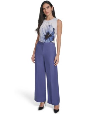 Petite Mid-Rise Zip Closure Wide-Leg Pants