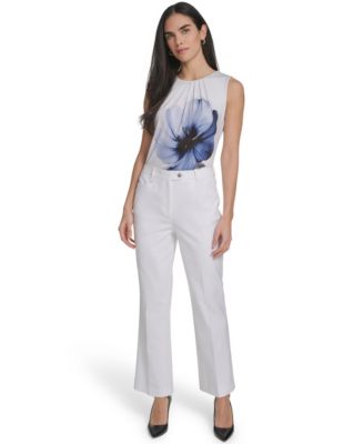 Petite Mid-Rise Zip Closure Straight-Leg Pants