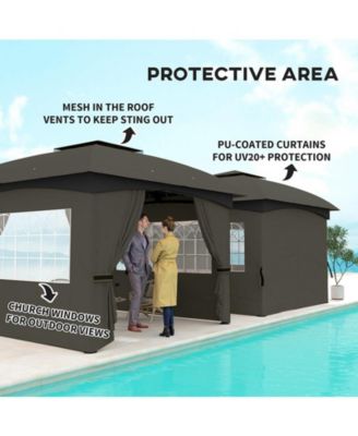 11' x 11' Outdoor Gazebo with Curtains and Church Style Windows