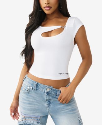 Women's Crystal Horseshoe Cut Out Rib Top