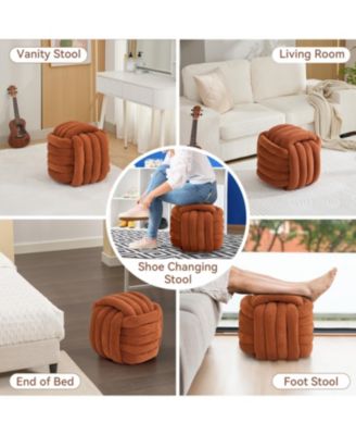 Ottoman Vanity Stool Knotted Chenille Fabric, Modern, Stylish