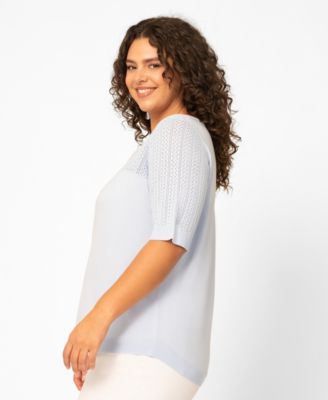 Plus Size Mixed Cable Round Hem Crewneck Sweater