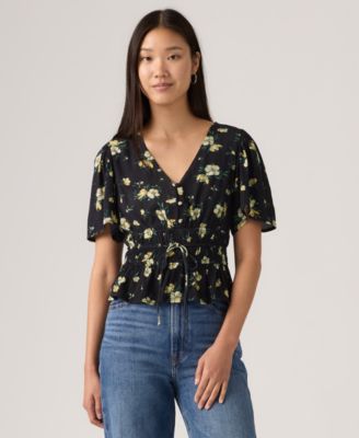 Women's V-Neck Floral-Print Short-Sleeve Blouse
