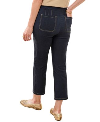 Women's Denim-Look Bengaline Kick Flare Capri Jeans