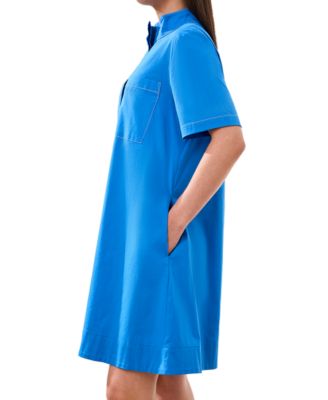 Women's Button-Front Stretch Poplin A-Line Dress