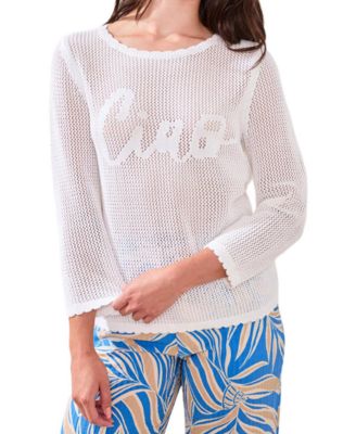 Women's Open-Stitch Embroidered Crew Neck Sweater
