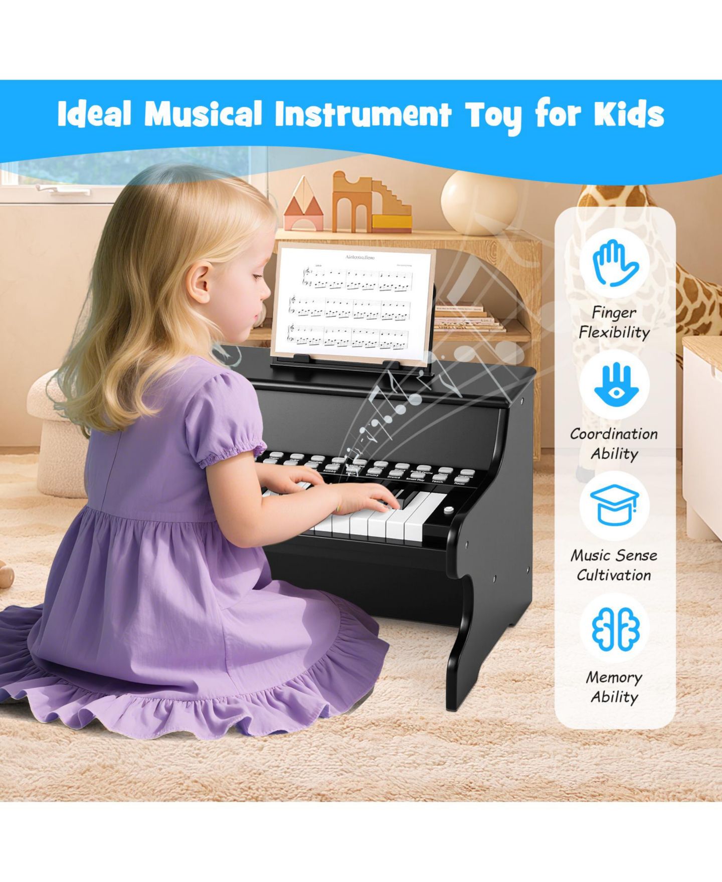 Детская игрушка Mecale 25-Key Kids Piano Keyboard with Light-Up Teaching Mode, Ages 3+, цвет: Чёрный — фото 9