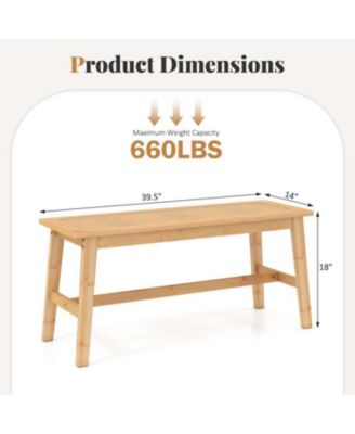 Indoor Outdoor Wicker Dining Bench with Handwoven Rattan Seat