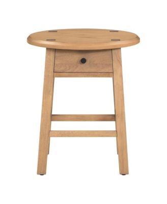 Solid Rubberwood Nightstand, Round Sofa Side End Table Table with Drawer for Living Room, Bedroom or Home Office