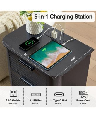 Fluted Nightstand, Wood 3 Drawer Bedside Table, Round Corner End Table with Storage, Curved Profile Design for Bedroom