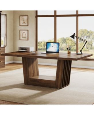 63'' Executive Office Desk, Modern Computer Home Office Desk with Robust Base, Large Wooden Conference Table