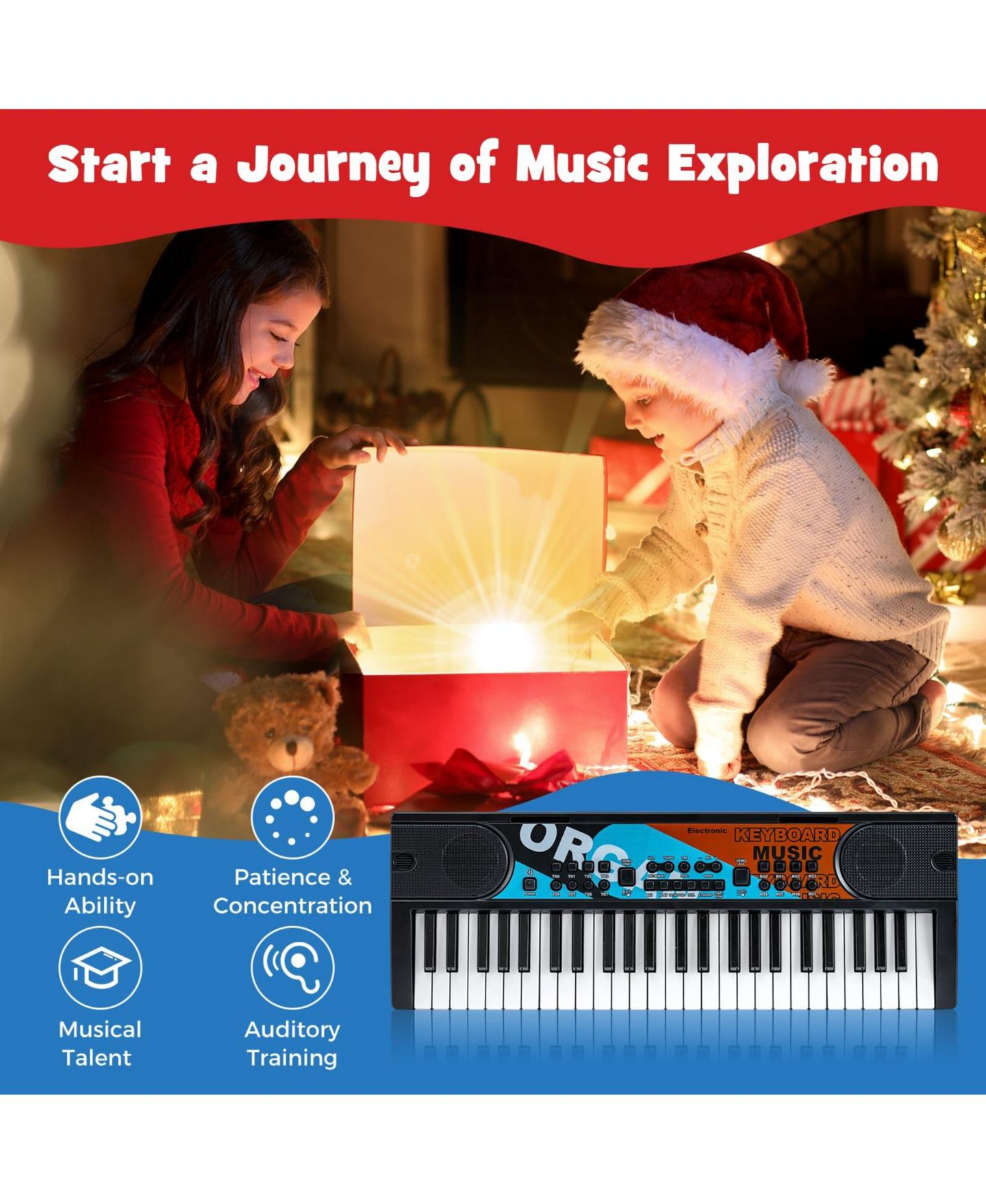 Детская игрушка Mecale 49-Key Portable Kids Electric Piano Keyboard with 8 Rhythms & 8 Tones for Easy Play, цвет: Чёрный — фото 7