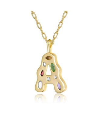 Unique 14K Gold Plated Multifaceted CZ Initial Pendant Necklace