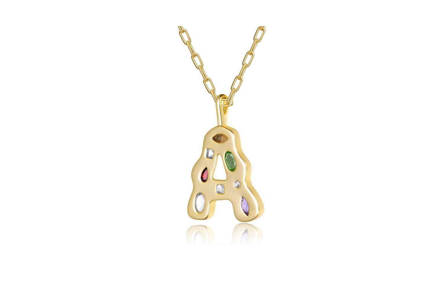 Unique 14K Gold Plated Multifaceted CZ Initial Pendant Necklace