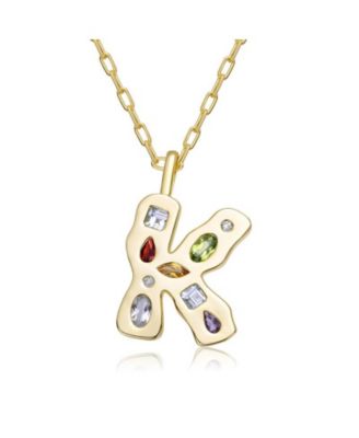 Unique 14K Gold Plated Multifaceted CZ Initial Pendant Necklace