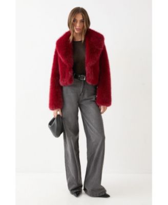 Women's Faux Fur Cropped Collar Coat