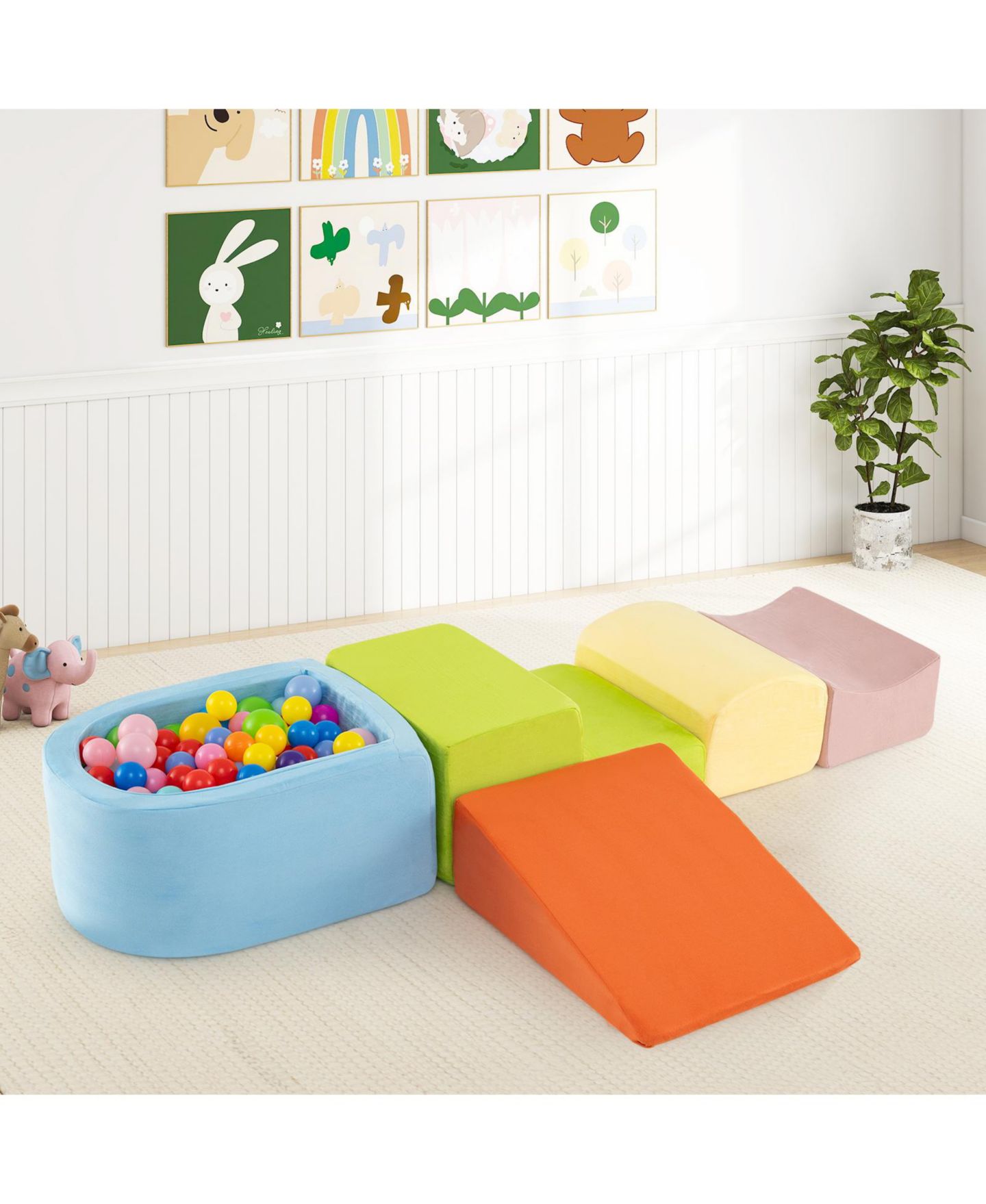 Детский игровой набор Mecale 5-Piece Climb and Crawl Playset with Ball Pit for Kids, цвет: Синий — фото 10
